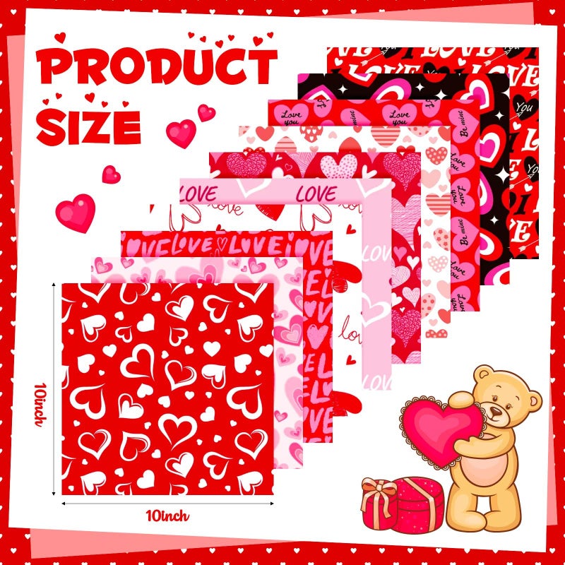 Hahafelt 60 Pcs Valentines 10 x 10 Inch Quilting Fabric Vintage Squares Pink Heart Lip Print Patchwork Precut Strips Fabric Bundles for Holidays DIY Craft Sewing Handmade Material Gifts - Image 2