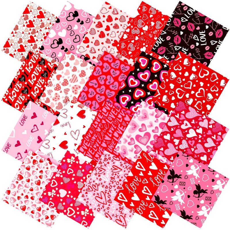 Hahafelt 60 Pcs Valentines 10 x 10 Inch Quilting Fabric Vintage Squares Pink Heart Lip Print Patchwork Precut Strips Fabric Bundles for Holidays DIY Craft Sewing Handmade Material Gifts - Image 1