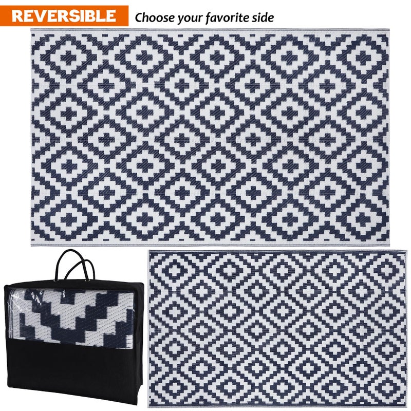 SAND MINE Reversible Mats, Plastic Straw Rug, Modern Area Rug, Large Floor Mat and Rug for Outdoors, RV, Patio, Backyard, Deck, Picnic, Beach, Trailer, Camping, Dark Blue & White, 5' x 8' - Image 4