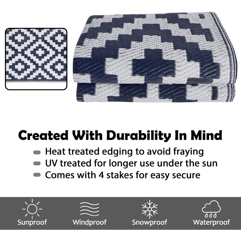 SAND MINE Reversible Mats, Plastic Straw Rug, Modern Area Rug, Large Floor Mat and Rug for Outdoors, RV, Patio, Backyard, Deck, Picnic, Beach, Trailer, Camping, Dark Blue & White, 5' x 8' - Image 3