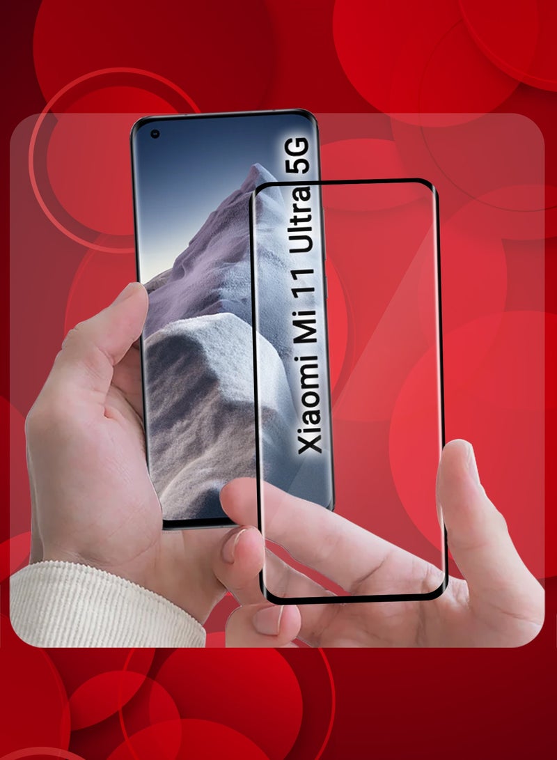 CATANES (For Xiaomi Mi 11 Ultra 5G) Premium Tempered Glass Screen Protector Anti Buble Anti Scratch - Side Black - Image 2
