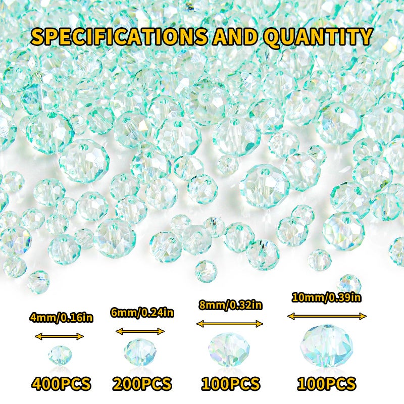 Laopottbeads 800Pcs 4/6/8/10mm Crystal Glass Beads for Jewelry Making Beads for Bracelets Necklace Pendants Making Supplies(Light Blue Green) - Image 2