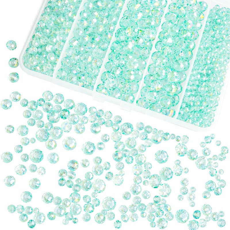 Laopottbeads 800Pcs 4/6/8/10mm Crystal Glass Beads for Jewelry Making Beads for Bracelets Necklace Pendants Making Supplies(Light Blue Green) - Image 1