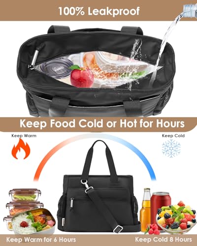 GLENKEY Insulated Lunch Box Lunch Bag Tote - Large Leakproof Cooler Bags for Women - Soft Lunchbox for Adults Work Shift Picnic Travel Black 10L - Image 5