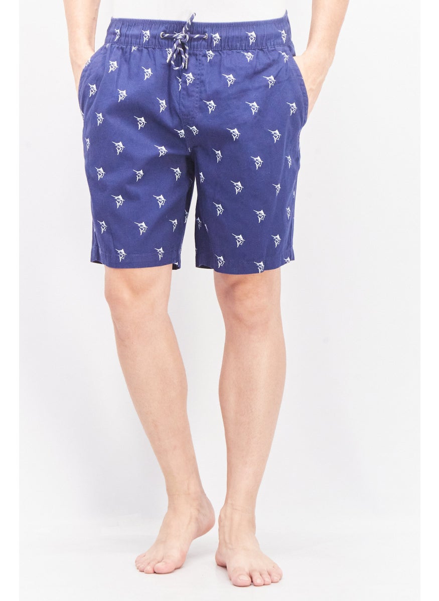 Beach Bros Men Drawstring Classic Fit Allover Print Pull On Shorts, Navy Blue  - Image 1