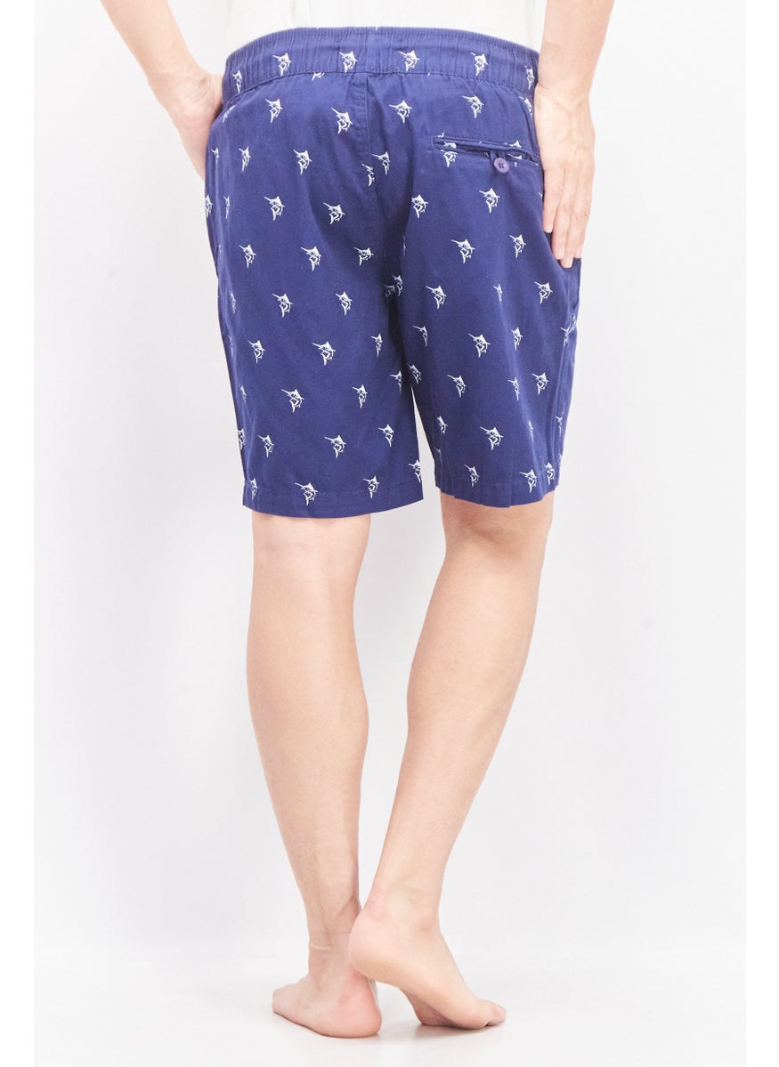 Beach Bros Men Drawstring Classic Fit Allover Print Pull On Shorts, Navy Blue  - Image 4