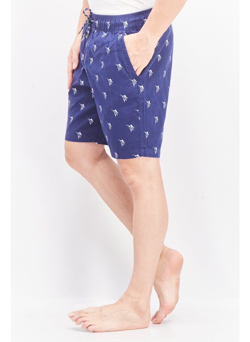 Beach Bros Men Drawstring Classic Fit Allover Print Pull On Shorts, Navy Blue  - Image 3