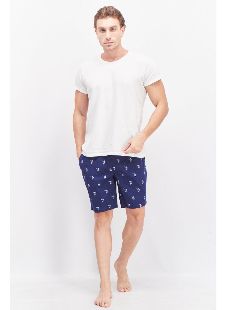 Beach Bros Men Drawstring Classic Fit Allover Print Pull On Shorts, Navy Blue  - Image 2