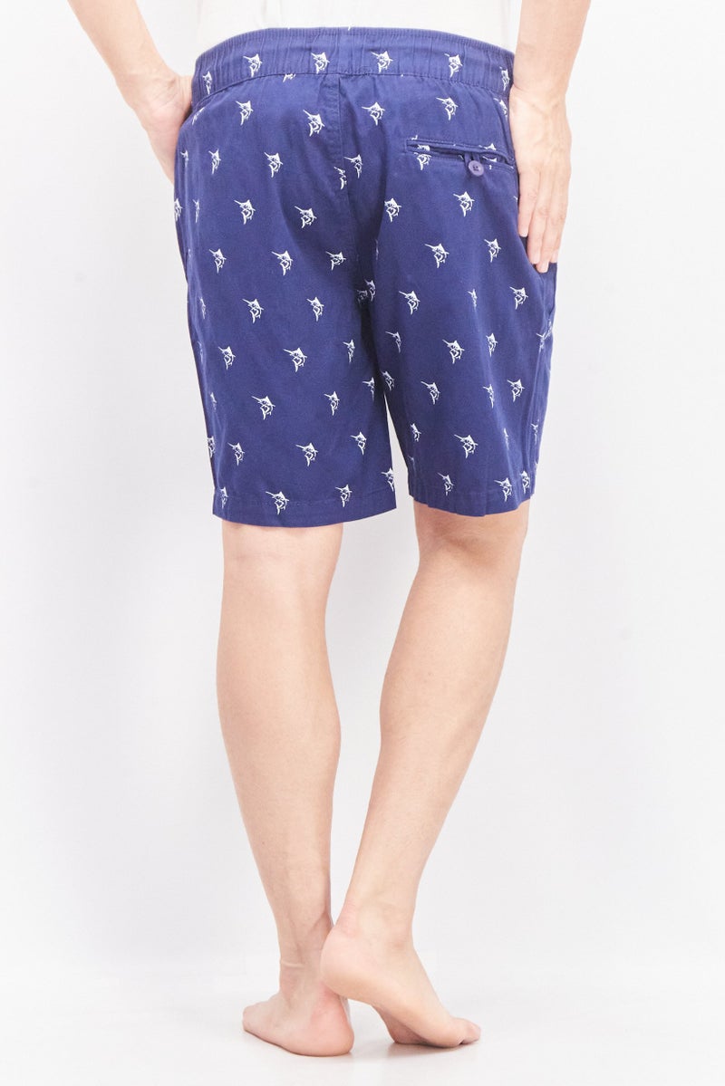 Beach Bros Men Drawstring Classic Fit Allover Print Pull On Shorts, Navy Blue - Image 4