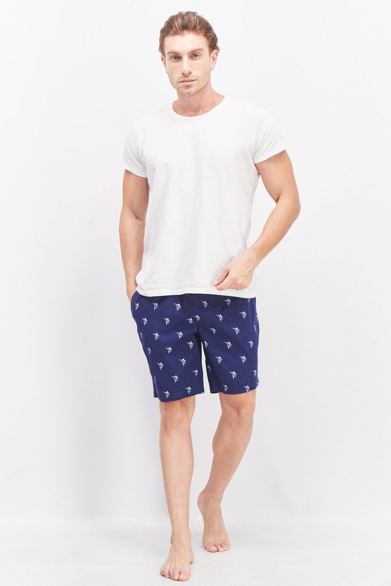 Beach Bros Men Drawstring Classic Fit Allover Print Pull On Shorts, Navy Blue - Image 2