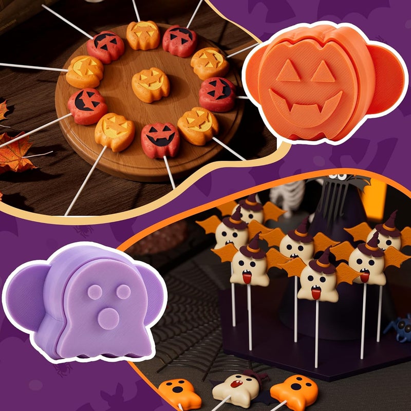 AENTGIU Halloween Cake Pop Molds - Cookie Cutters Set, Pumpkin & Ghost Cake Pop Cutter and Pusher, Chocolate Mold Press for Party Treats, Cake Pop Kit Baking Molds for Desserts - Image 3