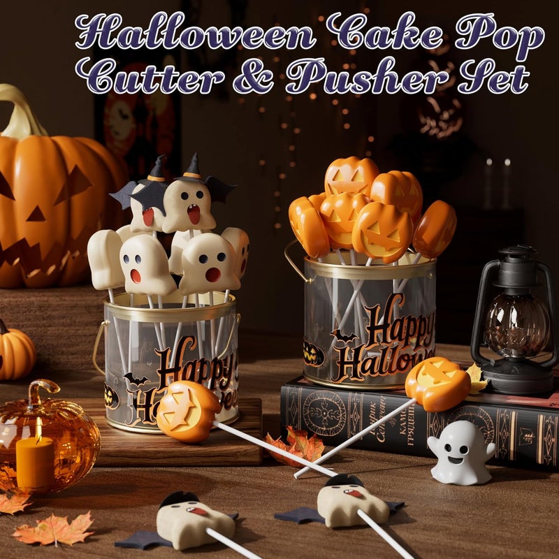 AENTGIU Halloween Cake Pop Molds - Cookie Cutters Set, Pumpkin & Ghost Cake Pop Cutter and Pusher, Chocolate Mold Press for Party Treats, Cake Pop Kit Baking Molds for Desserts - Image 5