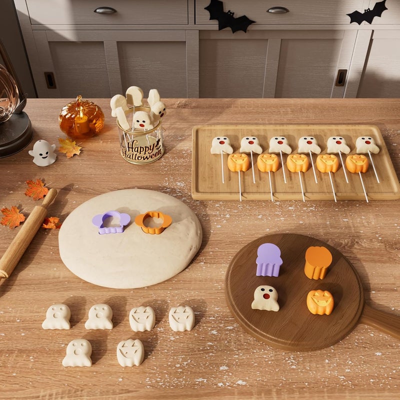 AENTGIU Halloween Cake Pop Molds - Cookie Cutters Set, Pumpkin & Ghost Cake Pop Cutter and Pusher, Chocolate Mold Press for Party Treats, Cake Pop Kit Baking Molds for Desserts - Image 4