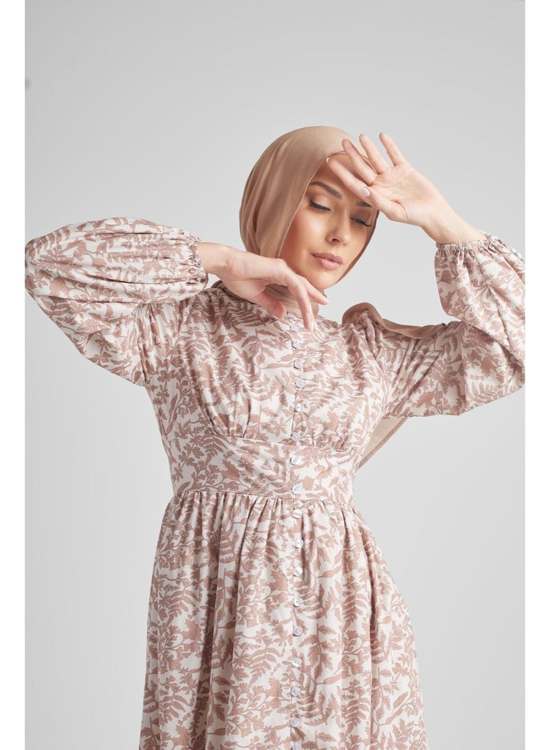 حجاب هاوس فستان الأزرار بنقوش نباتية - Image 1