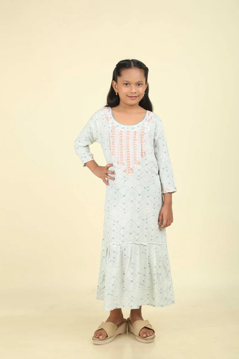HANA & SARA Trendy Luxe Printed Arabic Jalabiya Dress For Girls