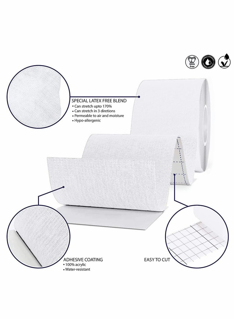 Excefore شريط الحركة الرياضية لفة من شريط مرن مقاوم للماء لدعم وتعافي العضلات شريط رياضي عالي الجودة شريط عضلي لدعم العلاج الطبيعي للركبة والكتف والكوع 5 سم * 5 م 2 لفة بيضاء - Image 4