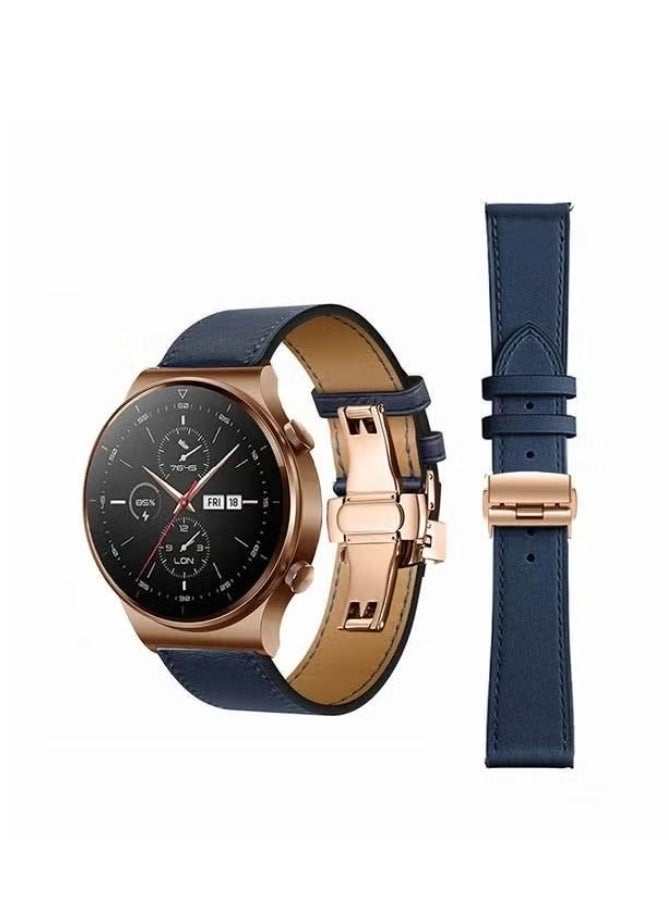 vesus 22mm-Genuine Leather Replacement Band For Huawei Watch GT2 Pro Navy Blue