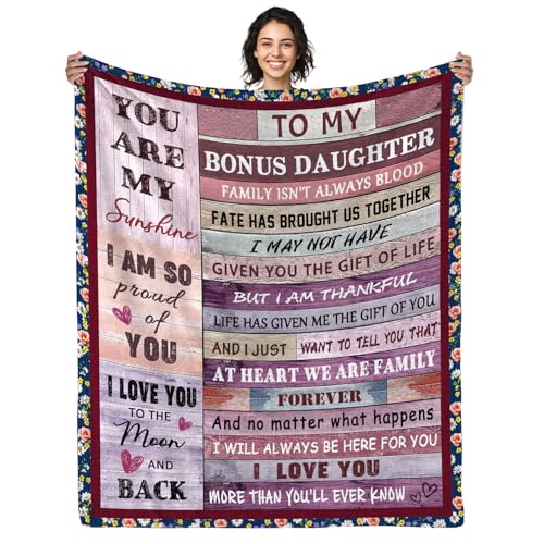 AJIIUSV Bonus Daughter Gifts Blanket, Step Daughter Birthday Gifts from Stepmom Stepdad, Mothers Day for Stepdaughter Throw Blankets 50" x 60" - Image 1