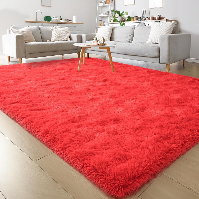 Keeko 3x5 Area Rug for Bedroom Living Room, Fluffy Plush Bedside Rug Modern Throw Rugs for Entryway Non Slip Indoor Shag Fuzzy Small Carpet for Kids Girls Room Nursery Home Decor Red - Image 1