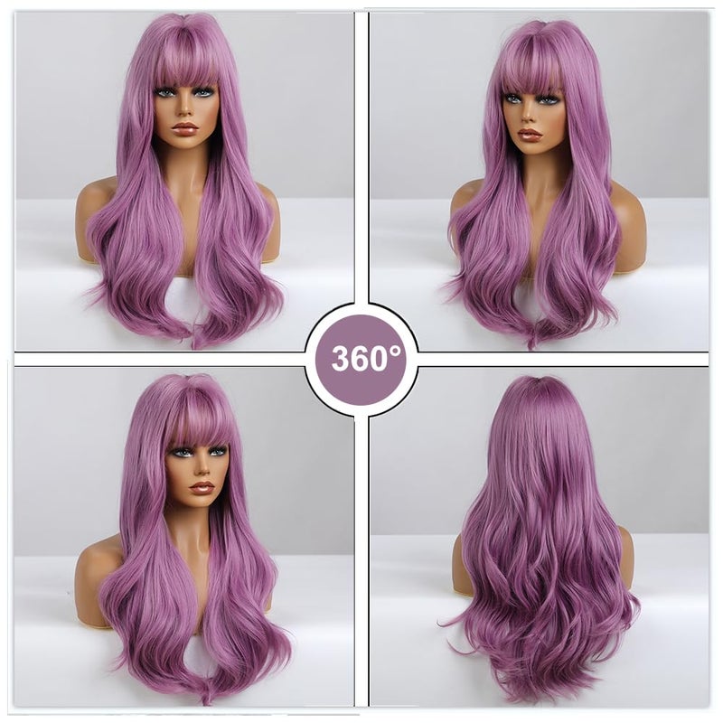 Esmee باروكة إسمى بطول 26 بوصة باللون الأرجواني مع غرة، شعر صناعي طبيعي، باروكات متموجة للنساء للاستخدام اليومي وحفلات الكوسبلاي - Image 5