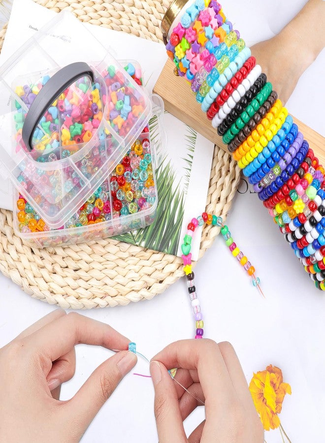 KAKW Pony Beads for Jewelry Making 4800 Pcs Plastic Beads for Friendship Bracelets Necklace 6x9mm 18 Solid Color Beads 8 Colors Pony Beads Shapes 10 Colors Glitter Beads for Jewelry Making Supplies - Image 5