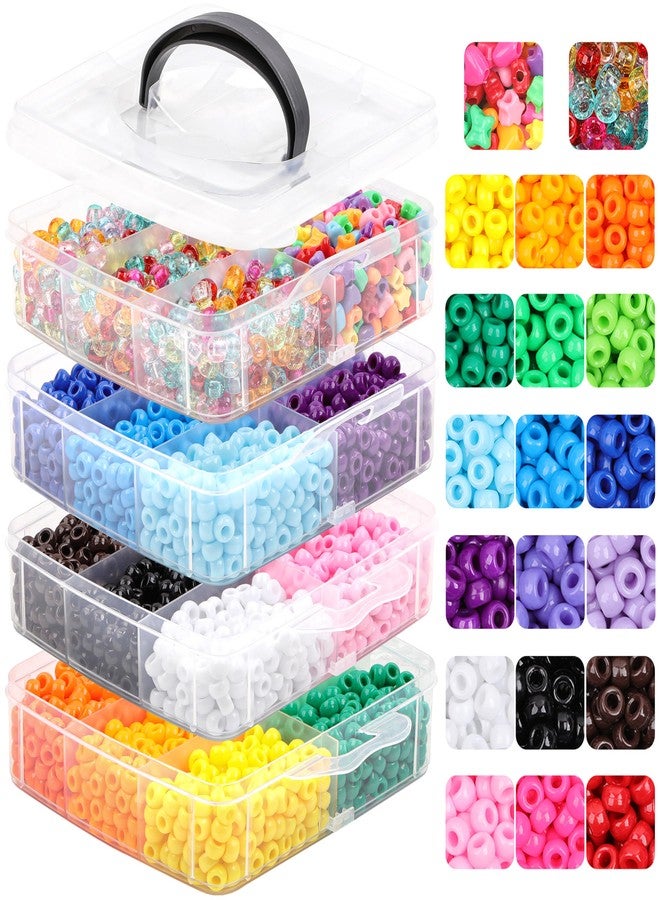 KAKW Pony Beads for Jewelry Making 4800 Pcs Plastic Beads for Friendship Bracelets Necklace 6x9mm 18 Solid Color Beads 8 Colors Pony Beads Shapes 10 Colors Glitter Beads for Jewelry Making Supplies - Image 1