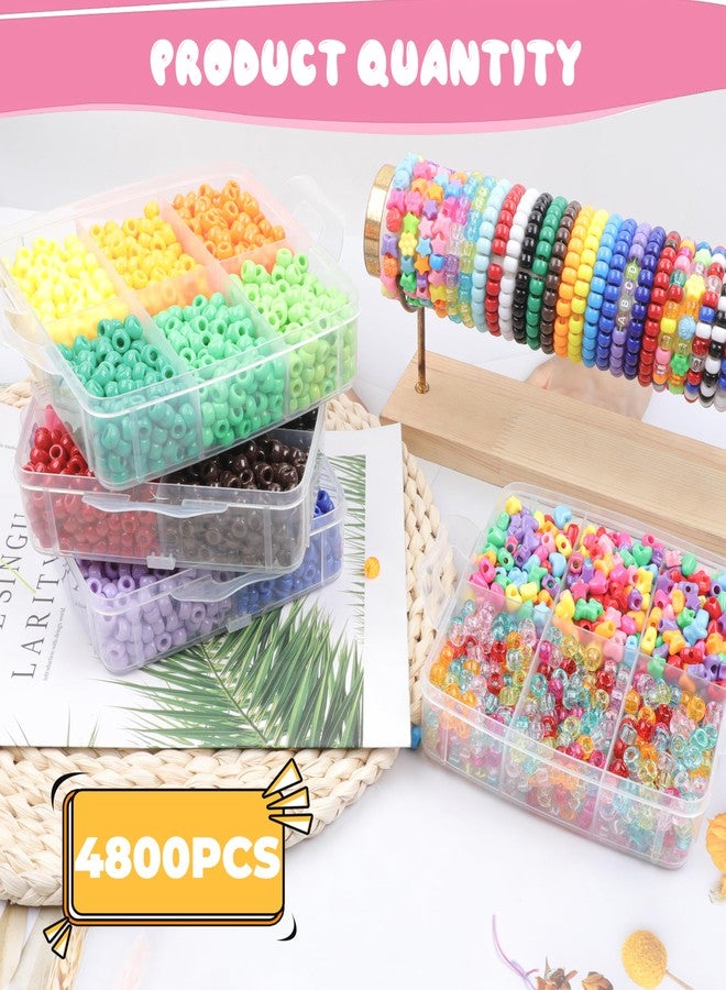 KAKW Pony Beads for Jewelry Making 4800 Pcs Plastic Beads for Friendship Bracelets Necklace 6x9mm 18 Solid Color Beads 8 Colors Pony Beads Shapes 10 Colors Glitter Beads for Jewelry Making Supplies - Image 3