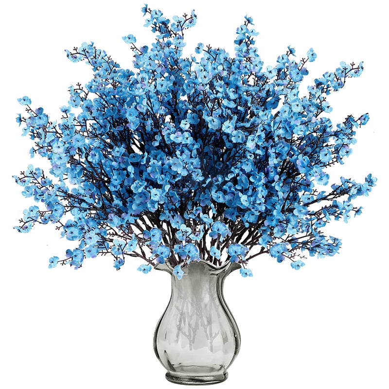 Sggvecsy 6 Pcs Babys Breath Artificial Flowers Gypsophila Bouquets Bulk Real Touch Fake Silk Flowers for Home Wedding DIY Floral Arrangement Kitchen Table Centerpiece Festival Decoration (Blue) - Image 1