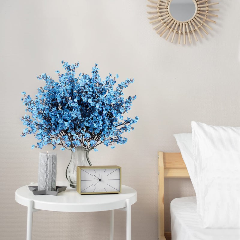 Sggvecsy 6 Pcs Babys Breath Artificial Flowers Gypsophila Bouquets Bulk Real Touch Fake Silk Flowers for Home Wedding DIY Floral Arrangement Kitchen Table Centerpiece Festival Decoration (Blue) - Image 2