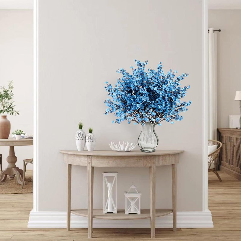 Sggvecsy 6 Pcs Babys Breath Artificial Flowers Gypsophila Bouquets Bulk Real Touch Fake Silk Flowers for Home Wedding DIY Floral Arrangement Kitchen Table Centerpiece Festival Decoration (Blue) - Image 3