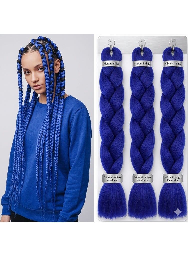 Royal Blue Kanekalon Braiding Hair Extensions for Box Braids & Afro Styles - 60cm Long - Professional Synthetic Hair - Image 3