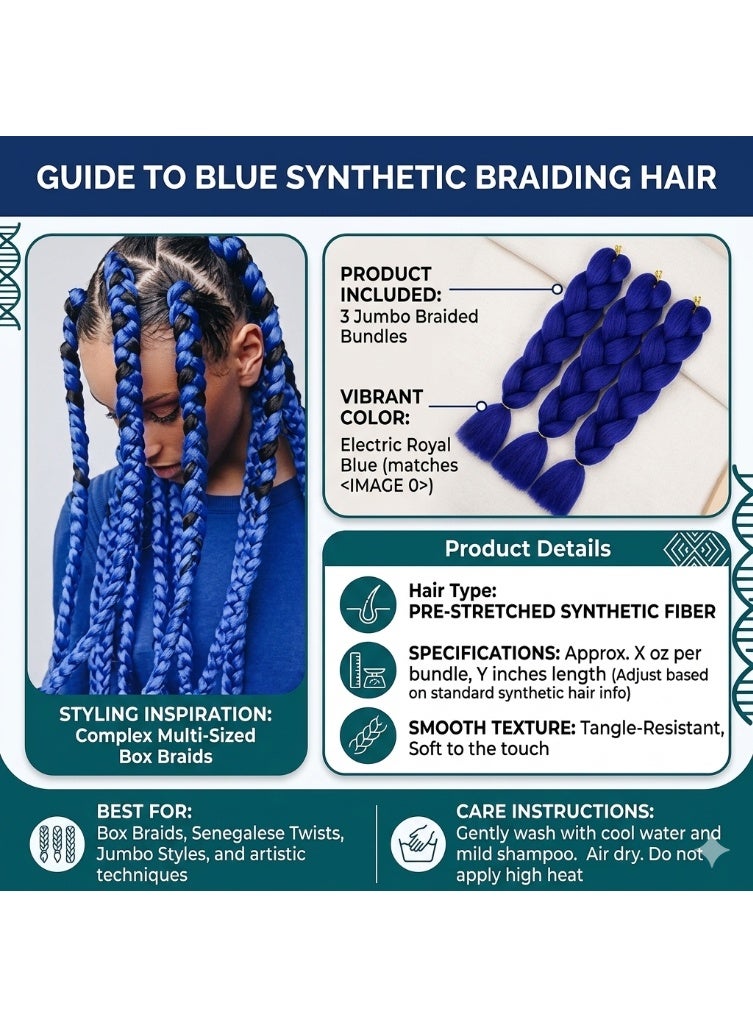 Royal Blue Kanekalon Braiding Hair Extensions for Box Braids & Afro Styles - 60cm Long - Professional Synthetic Hair - Image 4