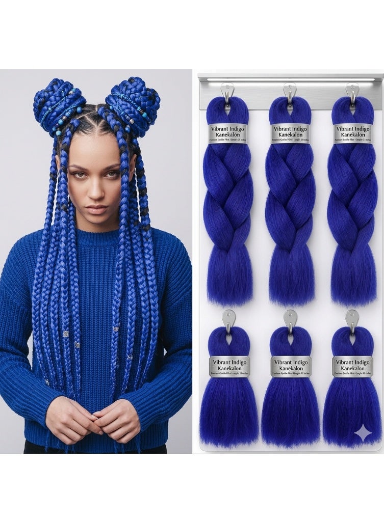 Royal Blue Kanekalon Braiding Hair Extensions for Box Braids & Afro Styles - 60cm Long - Professional Synthetic Hair - Image 2