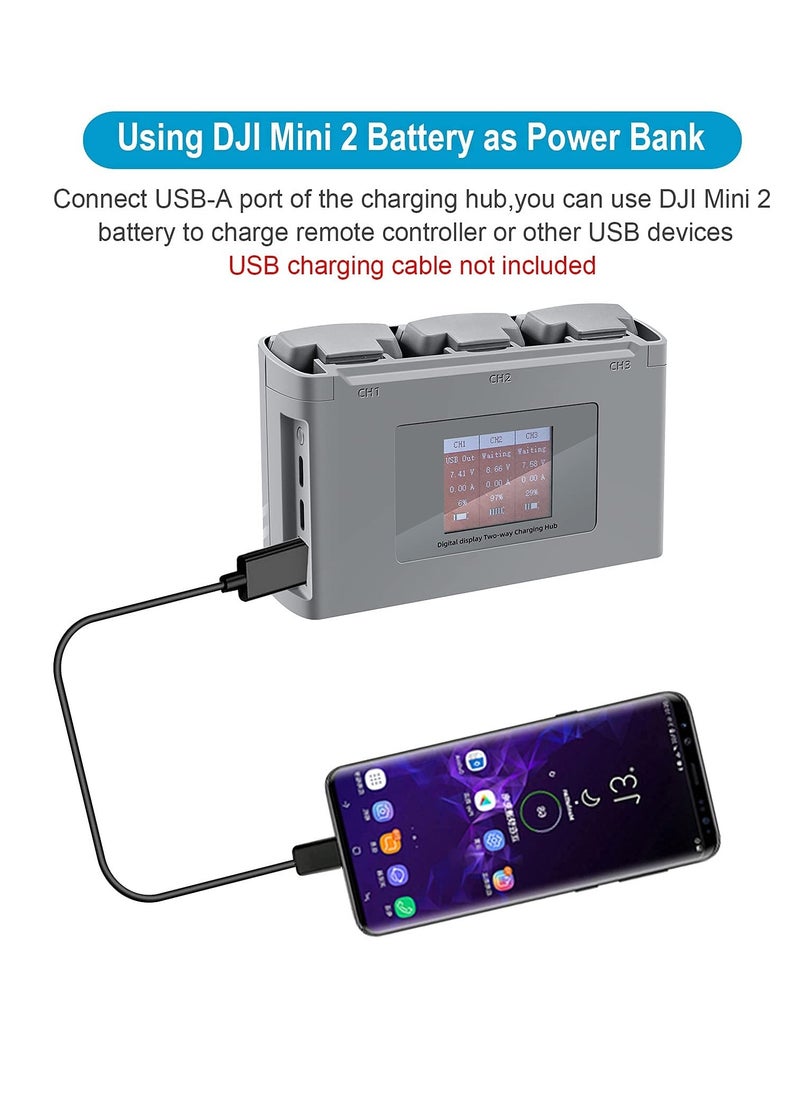 Excefore - LCD Two-Way Battery Charger Hub for DJI Mini 2,Mini 2 SE,Mini SE Drone,Charging 3 Batteries in Sequence Charge Accessories - Image 1