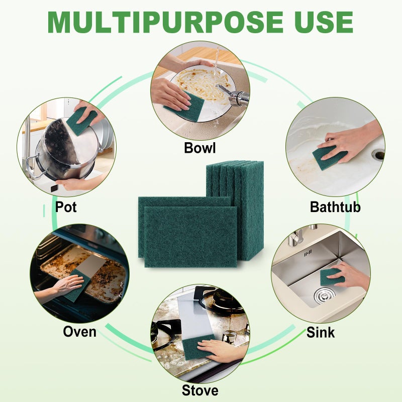 Actmuen 200 Pack Green Scrubbing Pads, Heavy Duty Scouring Pads,Dish Scrubber Reusable for Cleaning, Multipurpose Scrub Pads for Household Kitchen Dishes Pots Pans & Metal Grill- 4.3 x 2.75 x 0.3 Inches - Image 5