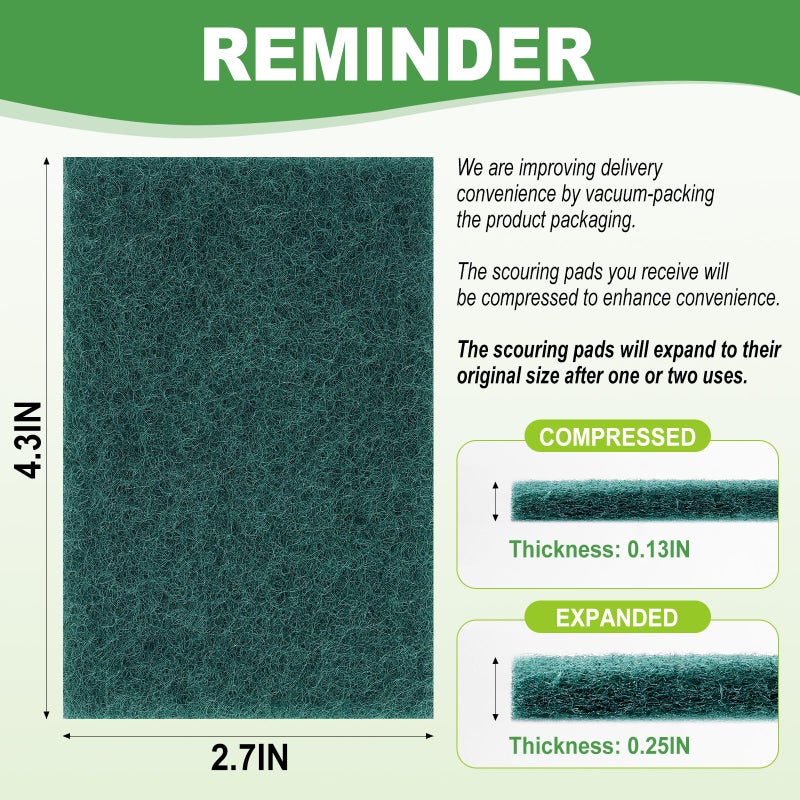 Actmuen 200 Pack Green Scrubbing Pads, Heavy Duty Scouring Pads,Dish Scrubber Reusable for Cleaning, Multipurpose Scrub Pads for Household Kitchen Dishes Pots Pans & Metal Grill- 4.3 x 2.75 x 0.3 Inches - Image 2