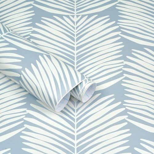 Kitico Peel and Stick Wallpaper Blue Wall Paper Boho Self Adhesive Removable Wallpaper for Bedroom Bathroom Leaf Contact Paper for Cabinets and Drawers Coastal Wallpaper 16.1''x78.7'' - Image 1