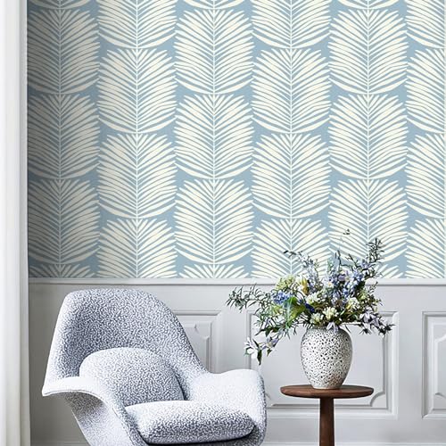 Kitico Peel and Stick Wallpaper Blue Wall Paper Boho Self Adhesive Removable Wallpaper for Bedroom Bathroom Leaf Contact Paper for Cabinets and Drawers Coastal Wallpaper 16.1''x78.7'' - Image 5