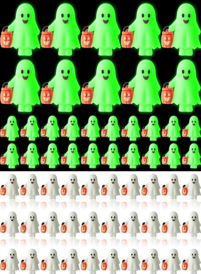 Simgoing 60 Pcs Halloween Mini Ghosts Figures Luminous Little Ghost Figures Glow in Dark Mini Statues Figurines to Hide and Seek Trick or Treat Gifts for Halloween Party Favors Dollhouse Toys - Image 1