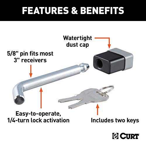 CURT 23021 Trailer Hitch Lock, 5/8-Inch Pin Diameter, Fits Most 3-Inch Receivers - Image 3