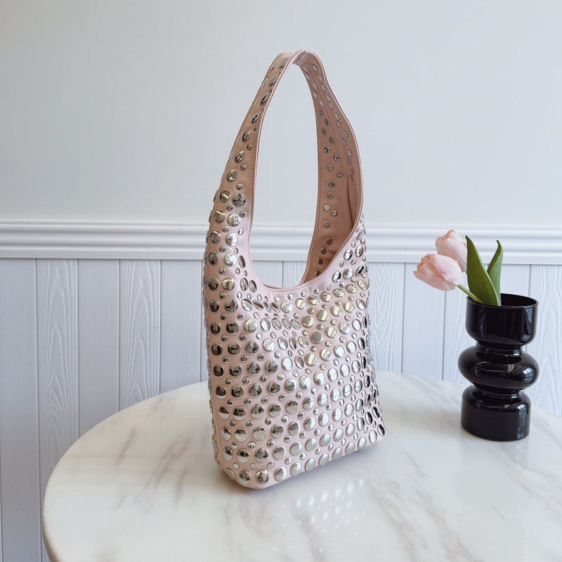 Fashion Handbags For Women Casual Bucket Bags, Personalized Trendy Cool Polka Dot Rivet Armpit Bags - Image 1