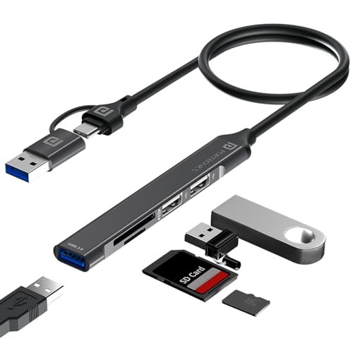 Portronics Mport 31 Plus USB 3.0 Hub Dock (5-in-1) with USB & Type-C Dual Plugs, upto 5 Gbps High Speed, USB 3.0, 2-Port USB 2.0 & SD/microSD Card Reader for Laptop, PC, Mac, Smartphone, Tablet (Grey) - Image 1
