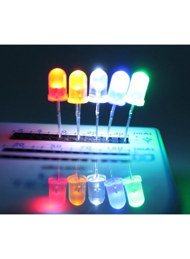 DiCUNO 450pcs (5 Colors x 90pcs) 5mm LED Light Emitting Diode Round Assorted Color White/Red/Yellow/Green/Blue Kit Box - Image 2