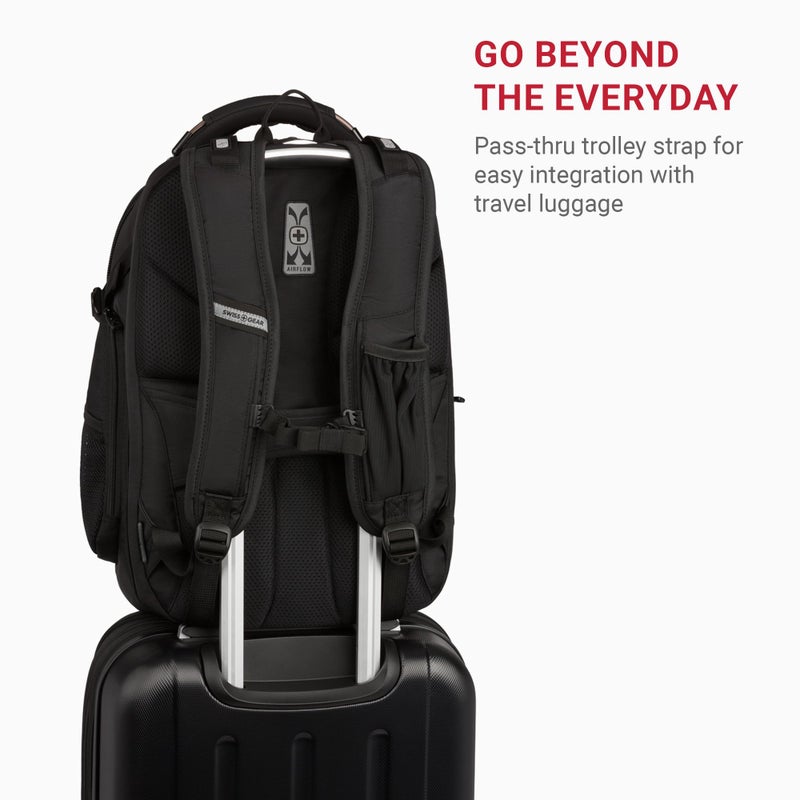 SWISSGEAR حقيبة ظهر لابتوب سويس جير ترافل تك إليت - تناسب لابتوبات حتى 16 بوصة - حقيبة سكاسمار تيسا-ودية مع منفذ USB، قسم للأحذية و جيوب تنظيمية - سوداء - Image 4
