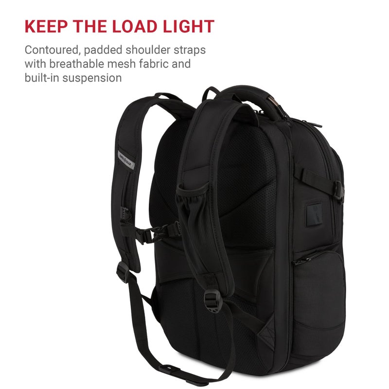 SWISSGEAR حقيبة ظهر لابتوب سويس جير ترافل تك إليت - تناسب لابتوبات حتى 16 بوصة - حقيبة سكاسمار تيسا-ودية مع منفذ USB، قسم للأحذية و جيوب تنظيمية - سوداء - Image 5