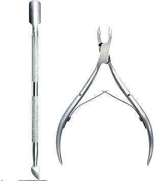 Generic Professional Stainless Steel Double End Cuticle Pusher Cuticle Nippers Duo Professional Manicure Pedicure Nail Cleaner Gel Polish Remover Prep Cutters Remove Dead Skin  - Image 1