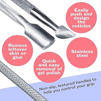 Generic Professional Stainless Steel Double End Cuticle Pusher Cuticle Nippers Duo Professional Manicure Pedicure Nail Cleaner Gel Polish Remover Prep Cutters Remove Dead Skin  - Image 2