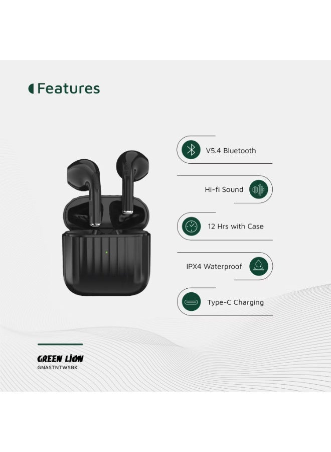 Green Lion Austin True Wireless Earbuds with Built-in Microphone, HD Sound, Dual Microphones, Touch Control, Voice Assistant, Type-C Charging, Up to 3 Hours Playtime - Black - Image 4