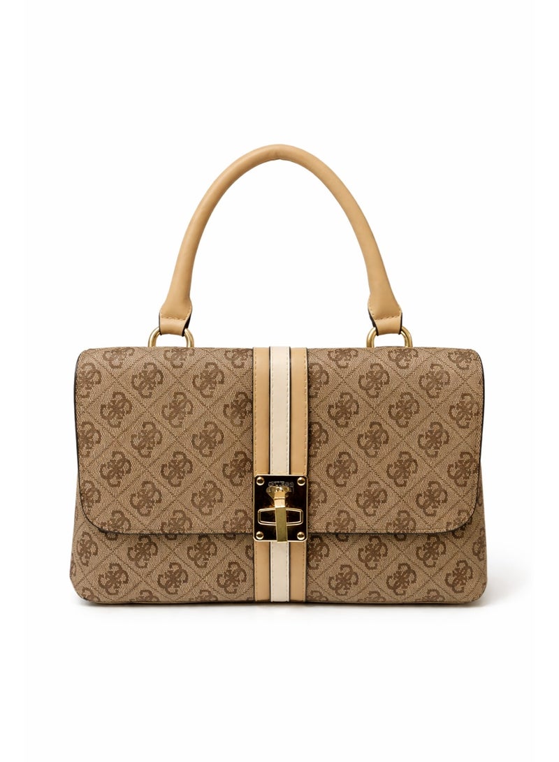 GUESS Printed Top-Handle Mini Bag – Beige  (Chic & Compact Everyday Elegance)