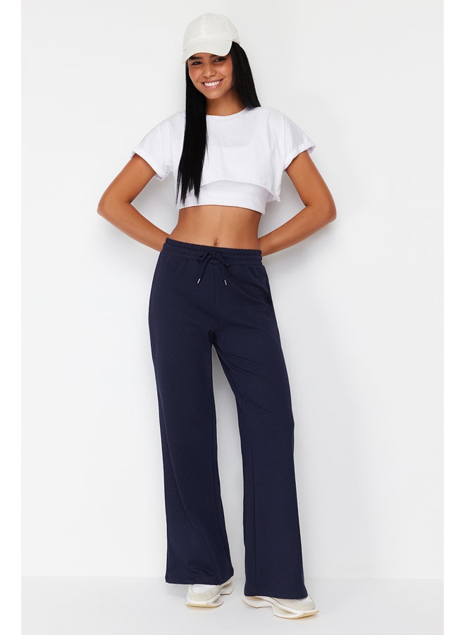 trendyol Dark Navy Blue Wide Leg Thin Knitted Sports Sweatpants  - Image 1